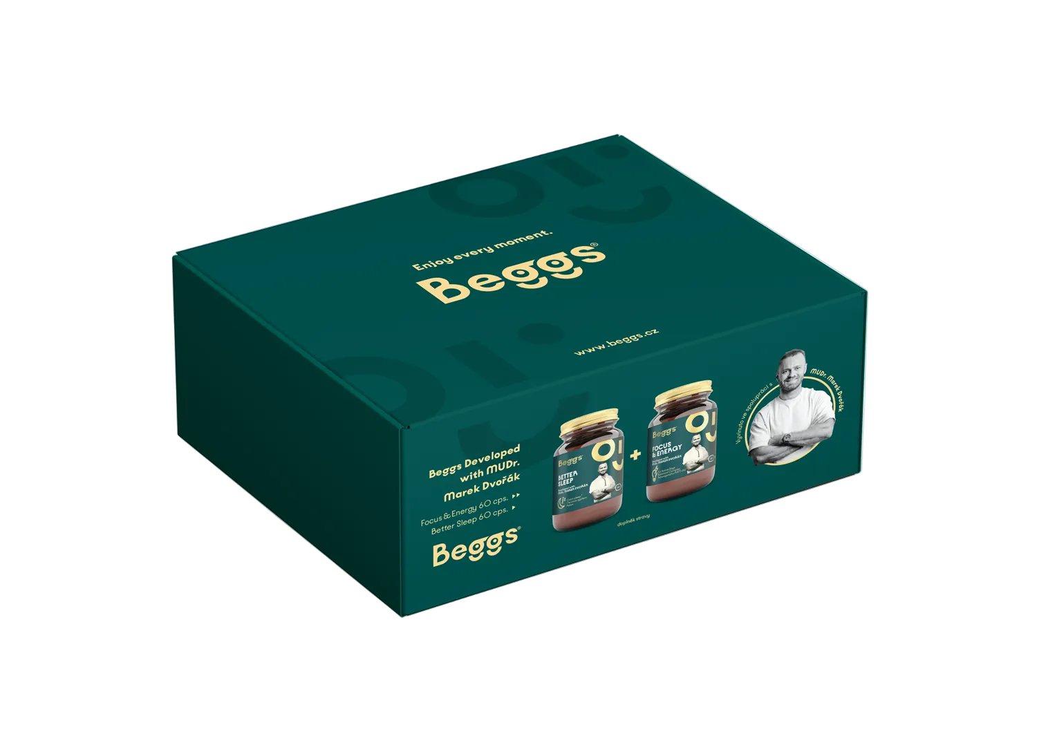 Beggs vyvinutý v spolupráci s MUDr. Marekom Dvořákom (Lepší spánok 60 kapsúl + Sústredenie a energia 60 kapsúl).