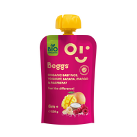 Beggs BIO Detská ryža s jogurtom, banánom, mangom a malinami (120 g)