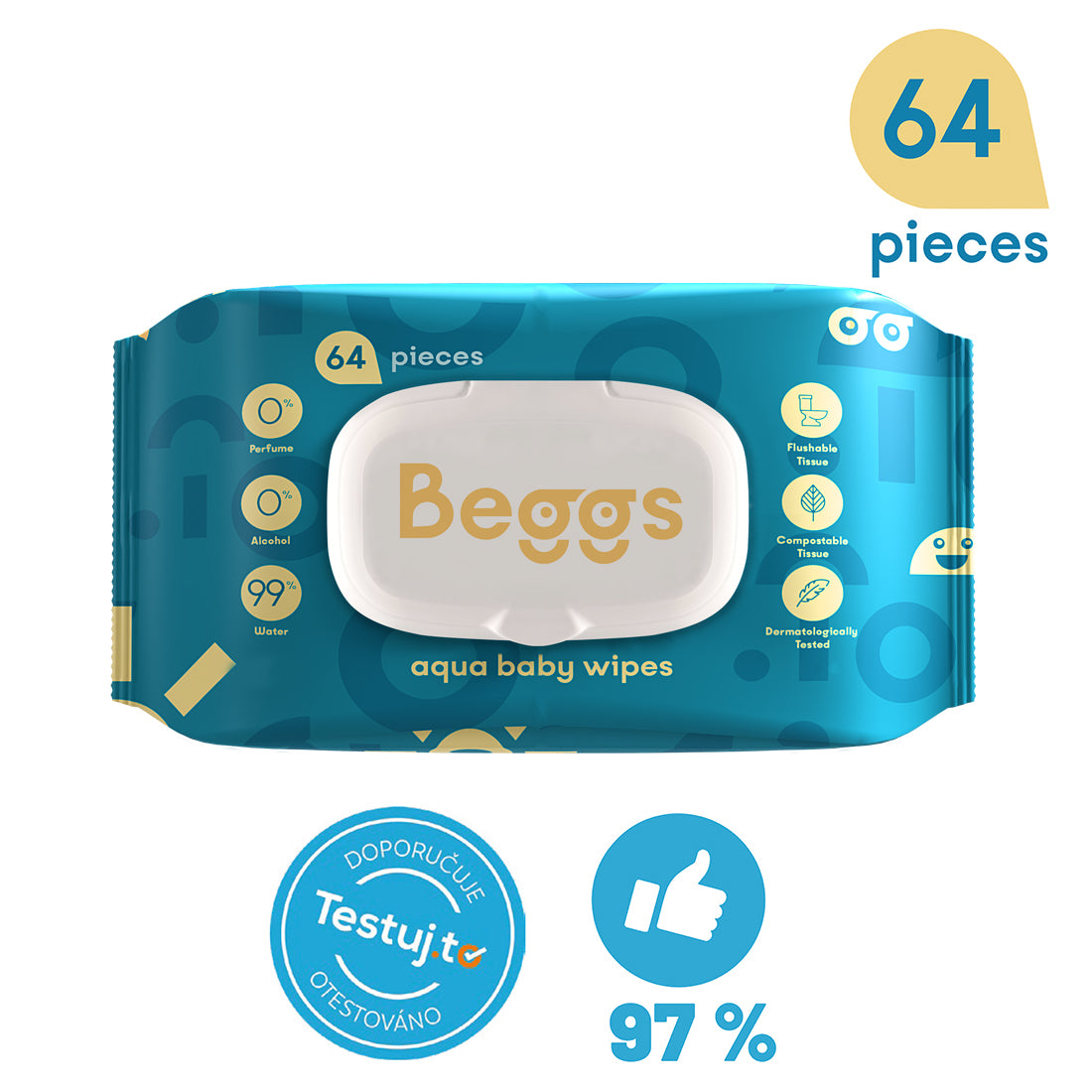 12x Beggs vlhčené splachovatelné ubrousky (64 ks)