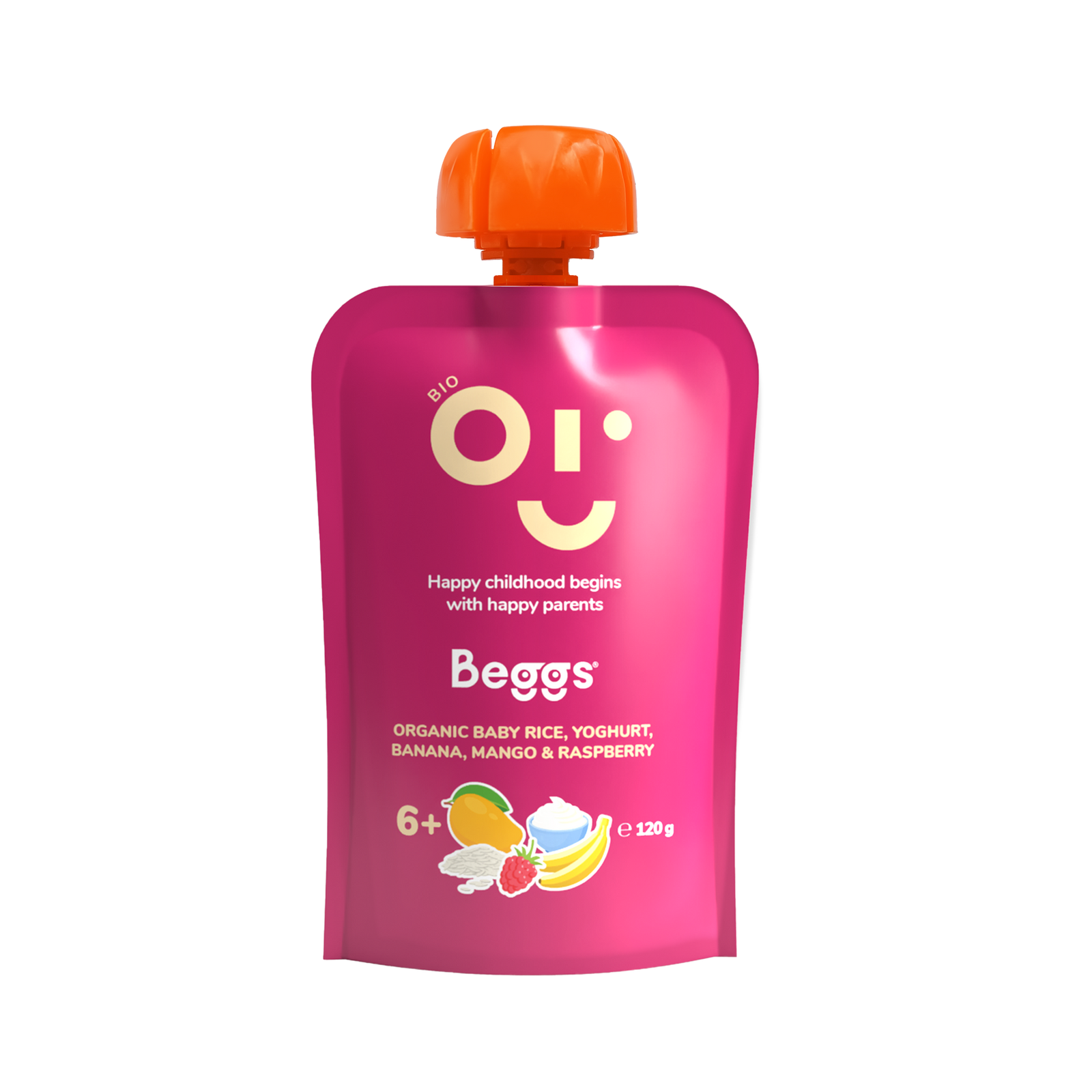 Beggs BIO Detská ryža s jogurtom, banánom, mangom a malinami (120 g)