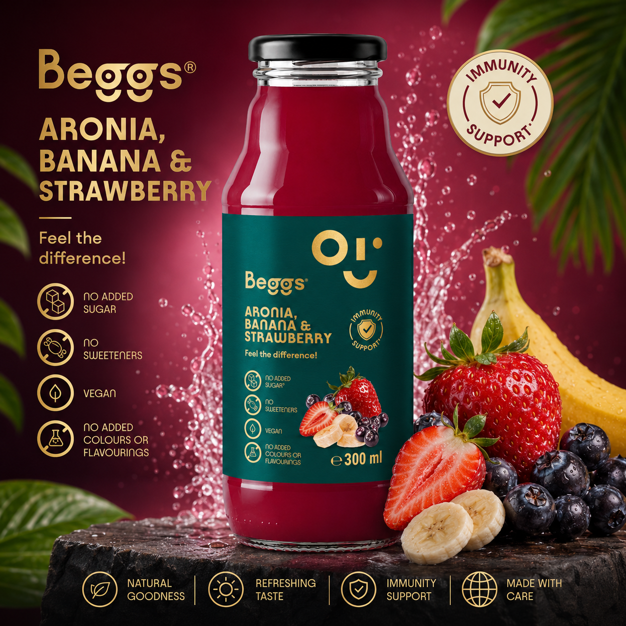 Beggs BIO Aronia-, Apfel-, Bananen- und Erdbeergetränk (300 ml)