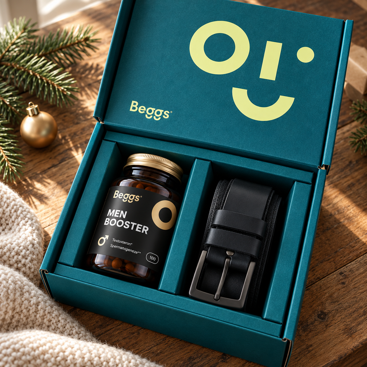 Beggs gift set for him: Men Booster & leather belt